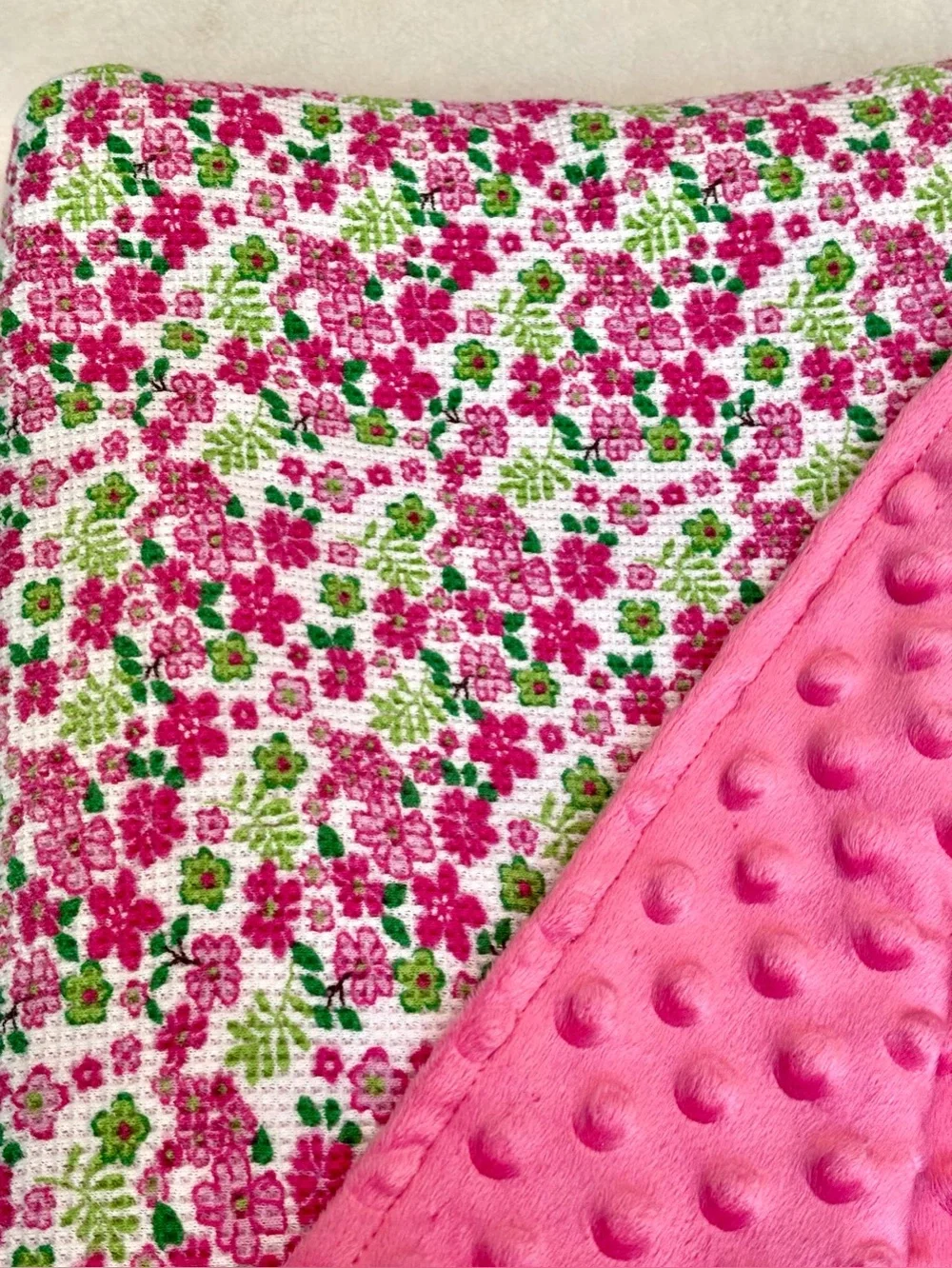 Plush Pink Floral Minky Throw or Baby Blanket - Soft Home Bedding